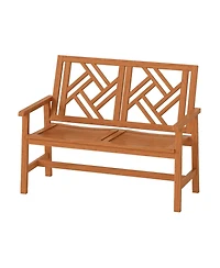 Sugift Outdoor Wood Patio Loveseat Chair with Geometric Backrest