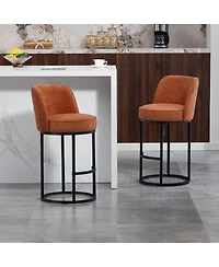 Rainsken Modern Barrel Bar Stools Set of 2 - Linen Fabric Upholstered Counter Height Chairs with Back and Footrest for Kitchen Island