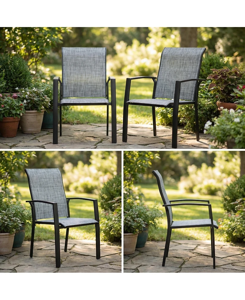 Mondawe 2-Piece Stackable Outdoor Dining Chairs, Metal Frame with E-Coating, Textilene All-Weather Patio Chairs