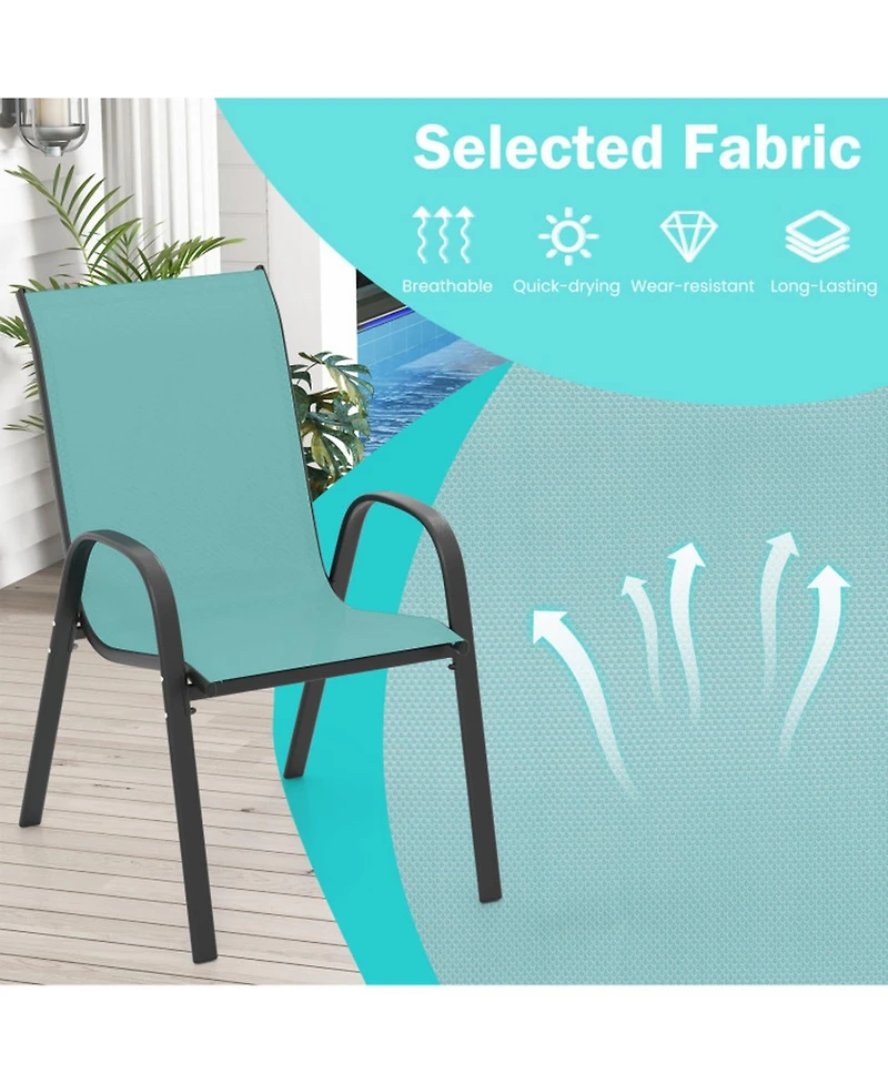 Gouun Stackable Patio Dining Chairs Set of 2 with Breathable Fabric Seat