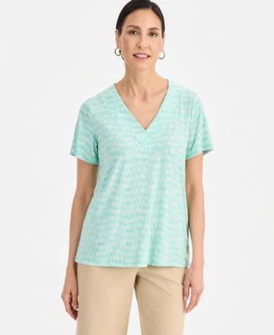 Jm Collection Printed Short Sleeve V Neck Jacquard Top Pull On Pants Macys Exclusive