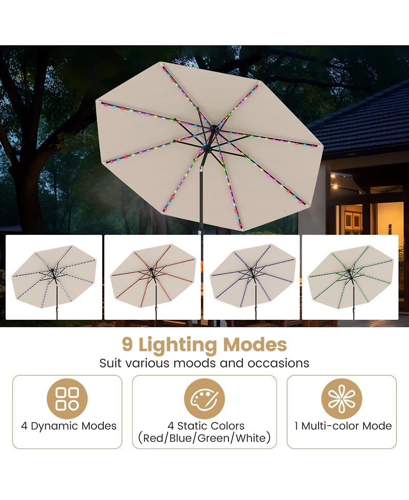 Slickblue Solar Umbrella with Multicolor Led Lights and Tilt