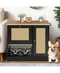 Aostirmotor Pet Feeding Station with 2 Lockers and Elevated Dog Bowls, Side Hooks, Anti-Tipping, Hidden Storage