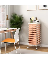 Sugift 10 Drawer Rolling Storage Cart Organizer with 4 Universal Casters-Cherry