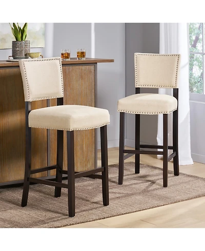 Rainsken Upholstered Counter Height Chairs Featuring Wood Frame and Rivet Accent Bar Stools Set of 2