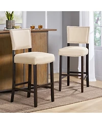 Rainsken Upholstered Counter Height Chairs Featuring Wood Frame and Rivet Accent Bar Stools Set of 2