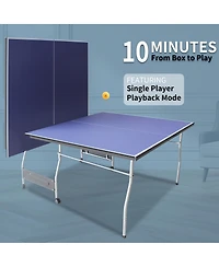 Rainsken 84.5FT Mid-Size Table Tennis Table, Foldable and Portable Ping Pong Table Set with Net, 2 Table Tennis Paddles and 3 Balls for Indoor Game