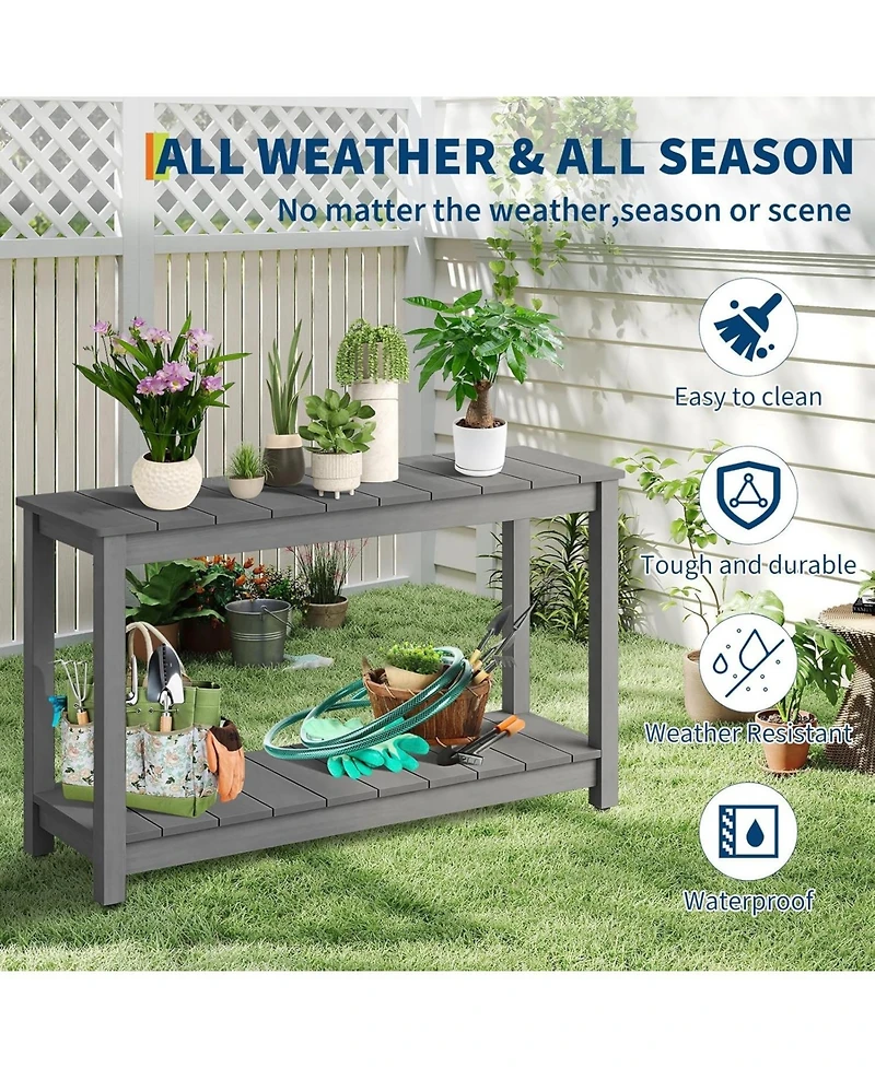 gaomon 48 Inch 2-Shelf Console Table, Indoor Outdoor 2-Tier Patio Buffet Table with Adjustable Foot Pad, Wooden Bar Storage Organizer.