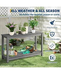 gaomon 48 Inch 2-Shelf Console Table, Indoor Outdoor 2-Tier Patio Buffet Table with Adjustable Foot Pad, Wooden Bar Storage Organizer.