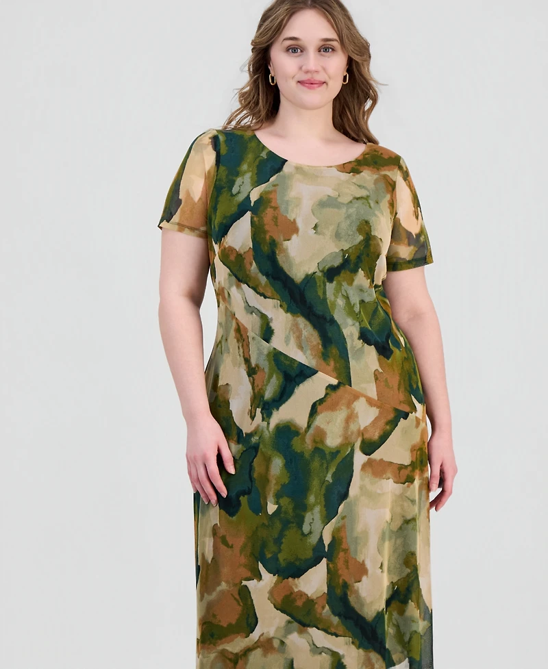 Connected Plus Printed Mesh Midi Dress
