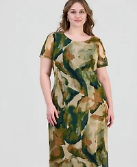 Connected Plus Printed Mesh Midi Dress