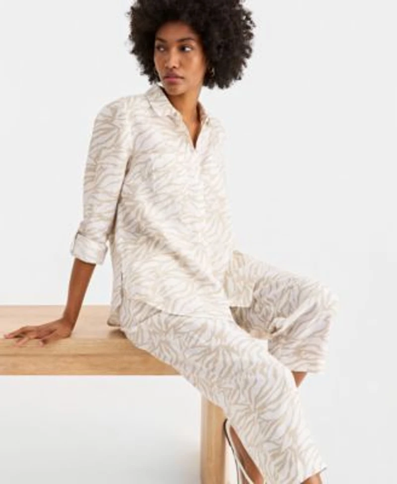 Charter Club Womens Linen Shirt Linen Drawstring Pants Macys Exclusive