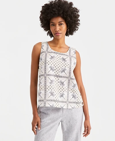 Charter Club Women's 100% Linen Pleated-Back Sleeveless Top, Macy's Exclusive
