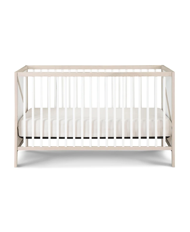 Flynama Washed 3in1 Convertible Crib Mid Century Modern Z Design Solid Wood Three Adjustable Mattress Heights for Baby Nursery