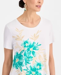 Jm Collection Women's Printed Scoop-Neck Short Sleeve Top, Macy's Exclusive
