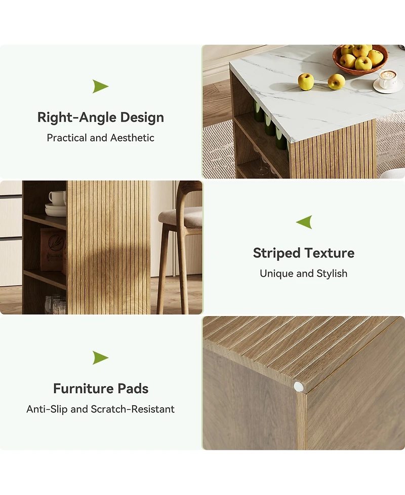 Tribesigns 50" Kitchen Island with Storage, 6-Tier Modern Kitchen Island Table with a Faux Marble Tabletop, Large Coffee Bar Table Storage Cabinet