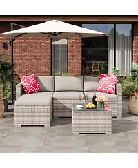 gaomon 5-Piece Outdoor Sectional Sofa Set, All-Weather Pe Rattan Patio Furniture with Ottoman and Tempered Glass Table