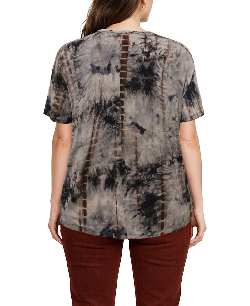 Coin 1804 Plus Tie Dye Lace Up Short-Sleeve Top