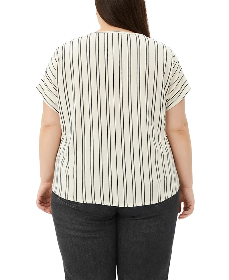 Coin 1804 Plus Cotton Vertical Stripe V-Neck Top