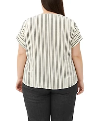 Coin 1804 Plus Cotton Vertical Stripe V-Neck Top