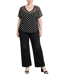 Coin 1804 Plus Polka Dot Mesh Rolled Sleeve Top