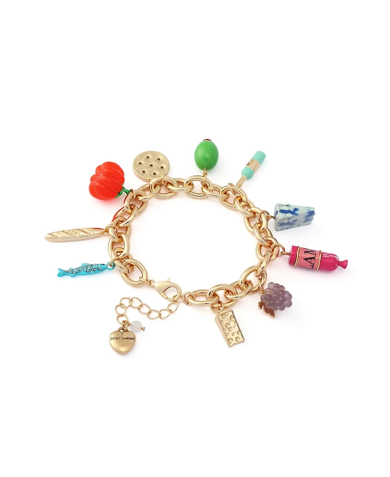 Betsey Johnson Faux Stone Girl Dinner Charcuterie Charm Bracelet