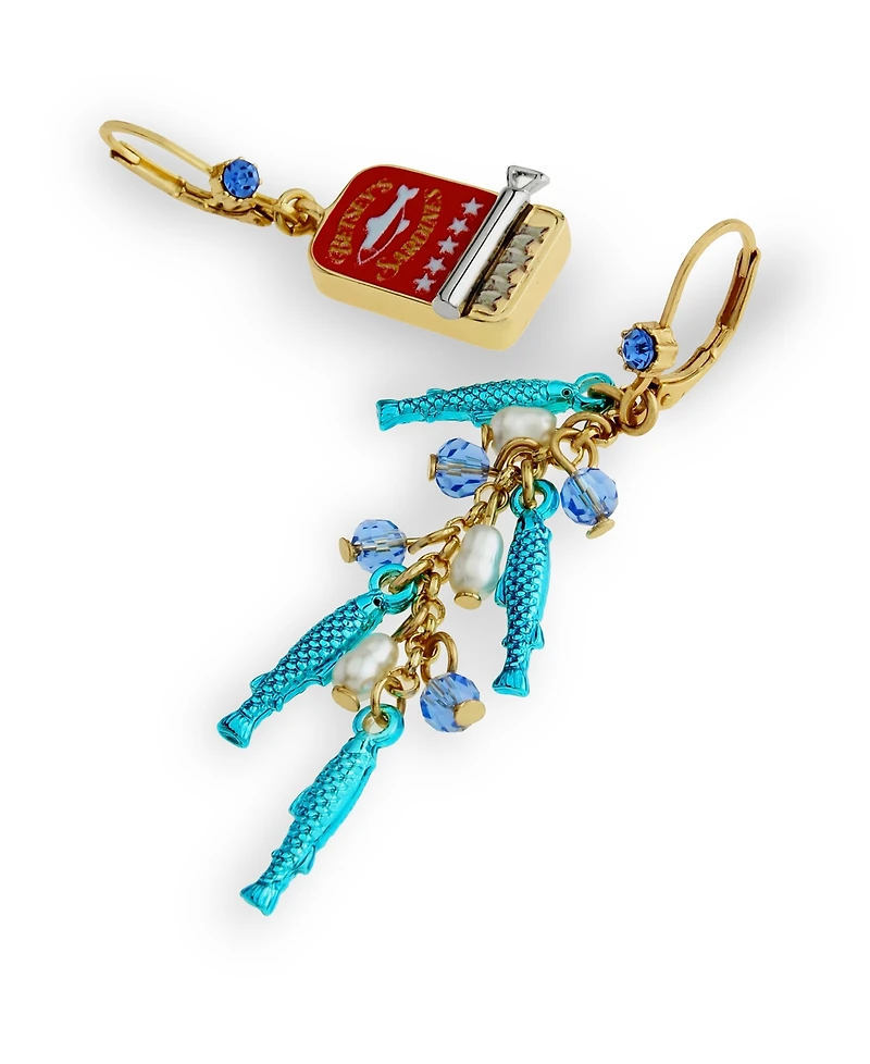 Betsey Johnson Faux Stone Girl Dinner Sardines Drop Earrings