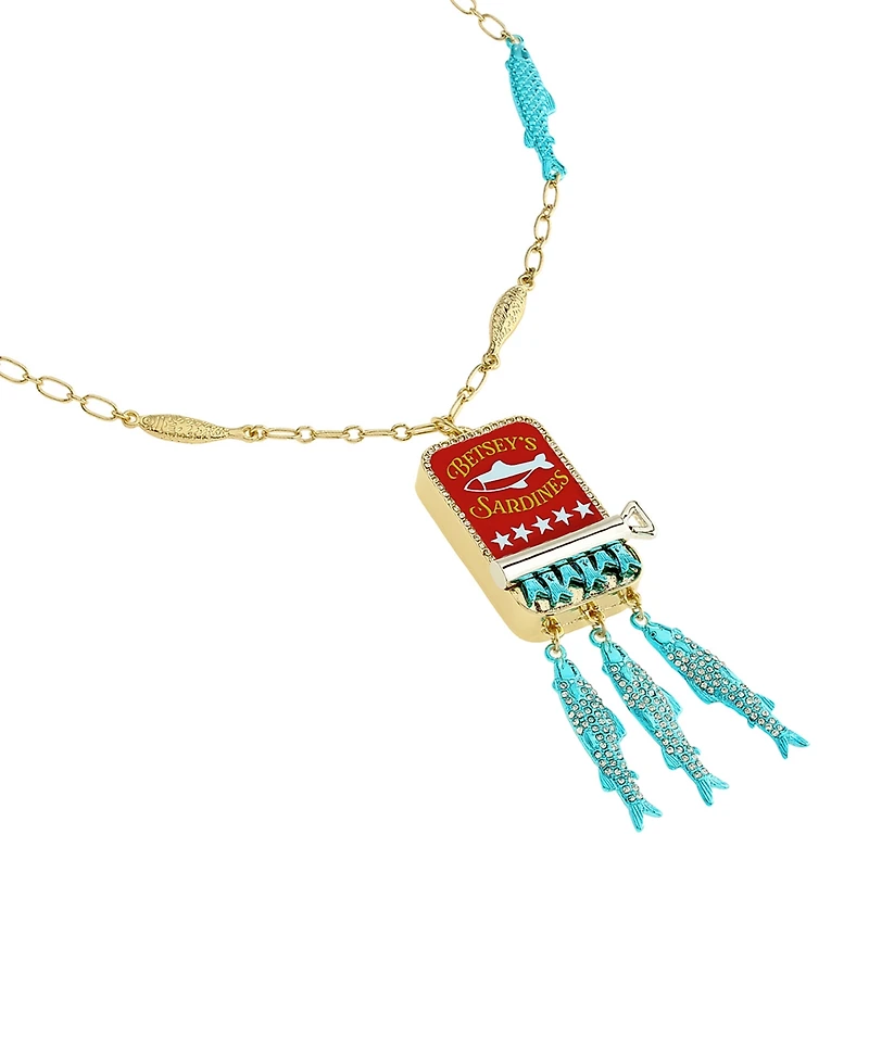 Betsey Johnson Faux Stone Girl Dinner Sardines Pendant Necklace