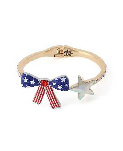 Betsey Johnson Faux Stone Americana Bow Bangle Bracelet