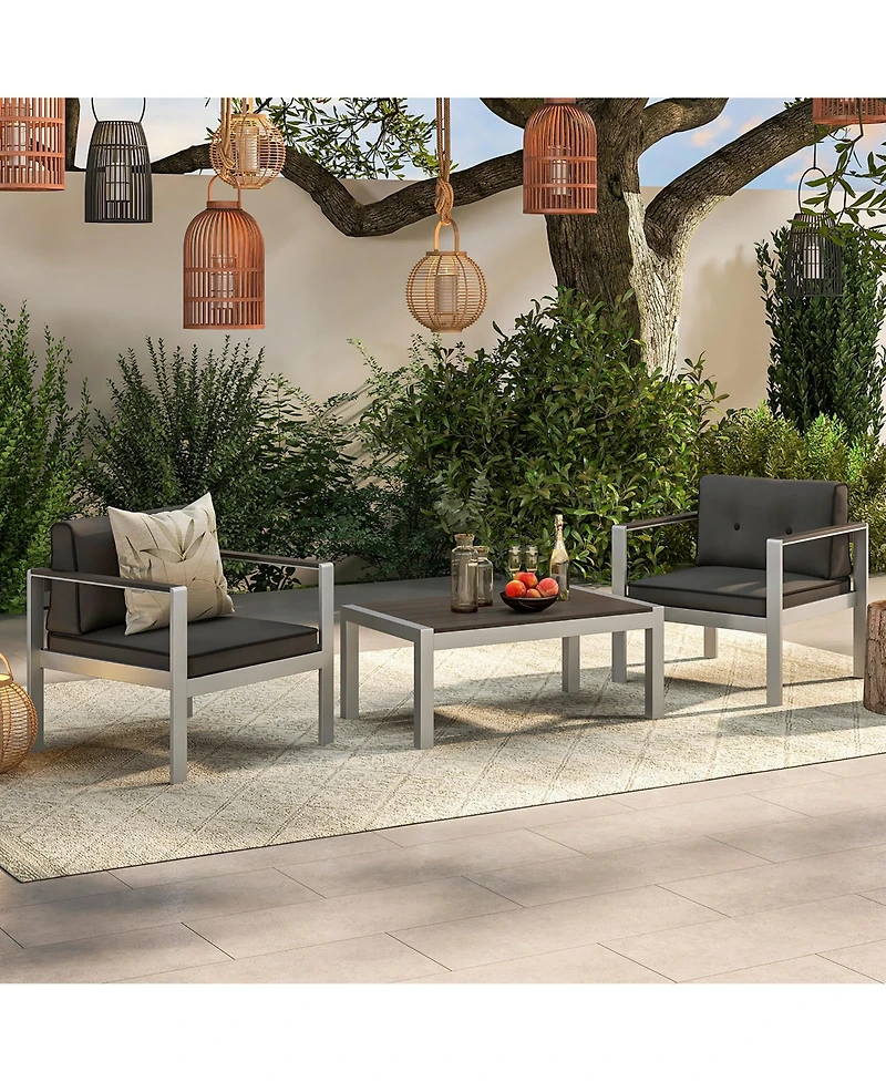 Gymax 2 Pieces Patio Aluminum Armchair Contemporary Sofa Chair w/ Wpc Armrests