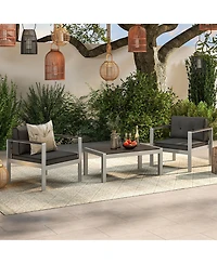 Gymax 2 Pieces Patio Aluminum Armchair Contemporary Sofa Chair w/ Wpc Armrests