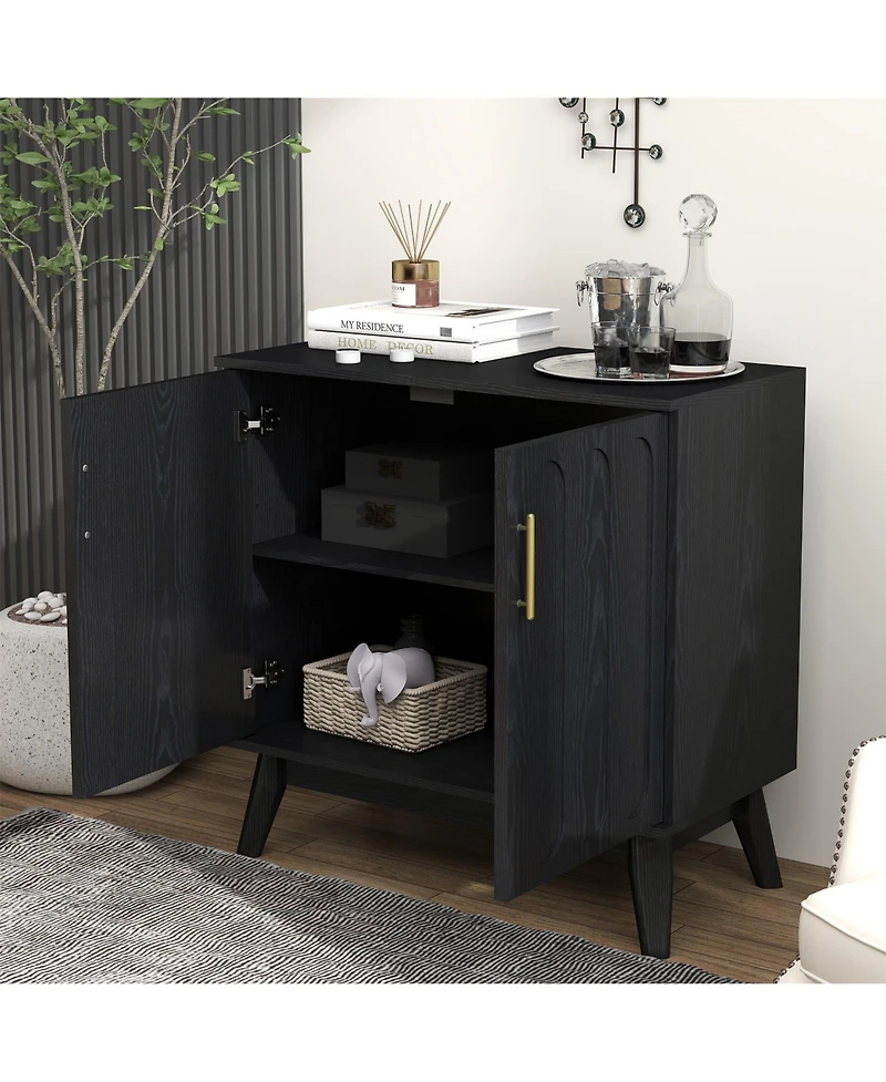 Clihome Modern Fluted Sideboard Cabinet with Adjustable Shelves & Solid Wood Legs, Buffet Storage