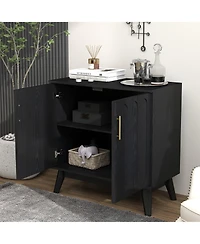 Clihome Modern Fluted Sideboard Cabinet with Adjustable Shelves & Solid Wood Legs, Buffet Storage