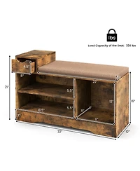 Gouun Entryway Shoe Bench with Padded Cushion, Storage Drawer and 3 Open Compartments