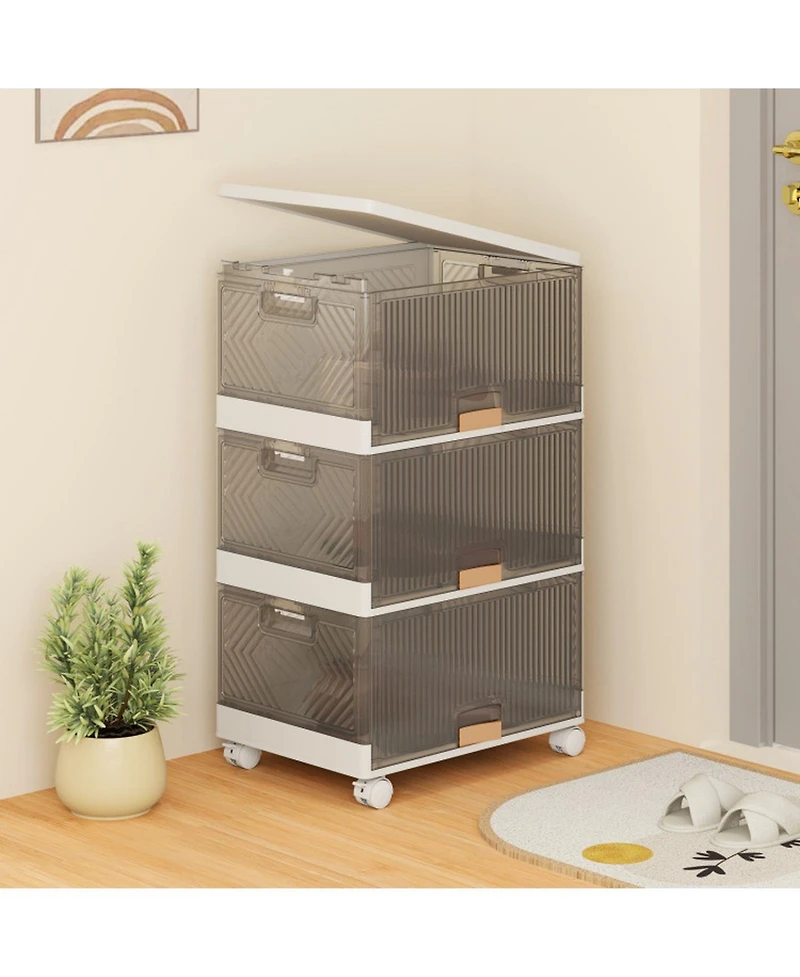 Gouun 3-Cube Collapsible Stackable Storage Bins with Detachable Wheels