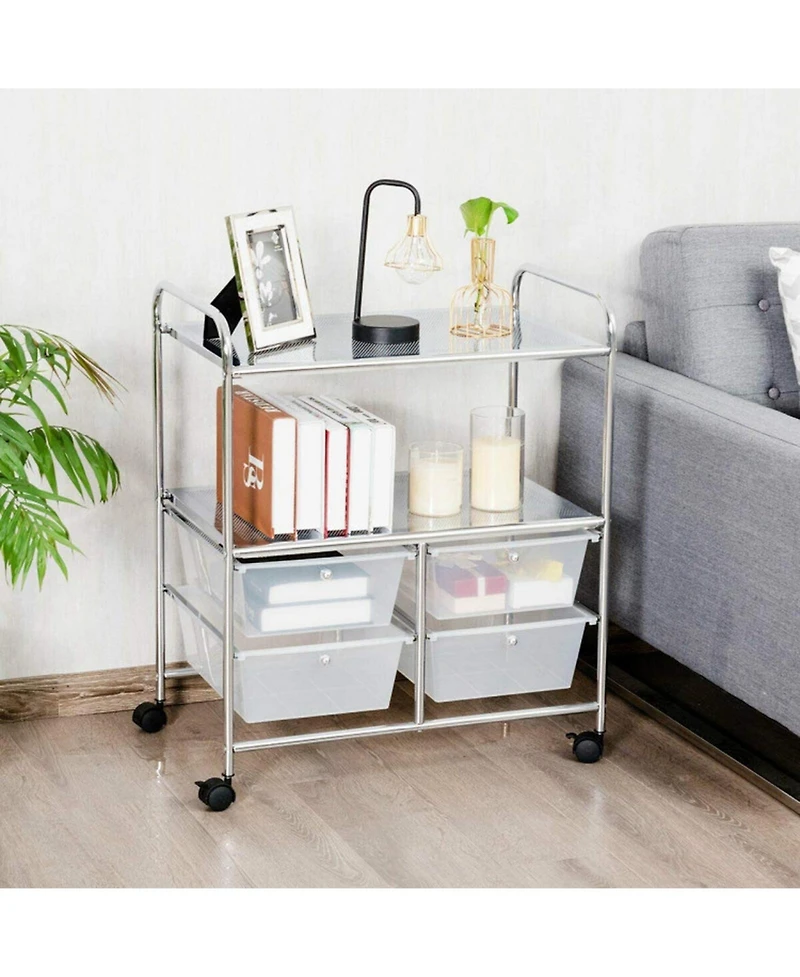 Gouun 4-Drawer Rolling Storage Cart with 2-Tier Open Shelves