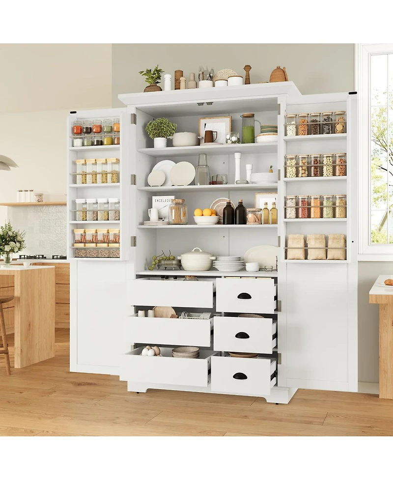 Streamdale Furniture Shaker Pantry Cabinet w Drawers, Doors, Shelves, Trays