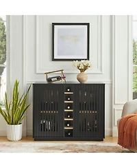 Streamdale Furniture Mid-Century Fluted Liquor Cabinet and Wine Storage