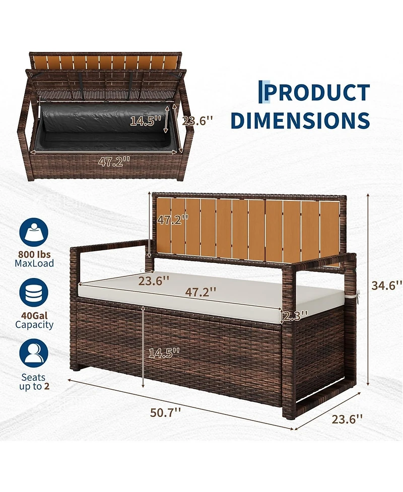 gaomon All-Weather Pe Rattan Outdoor Storage Bench with Seat