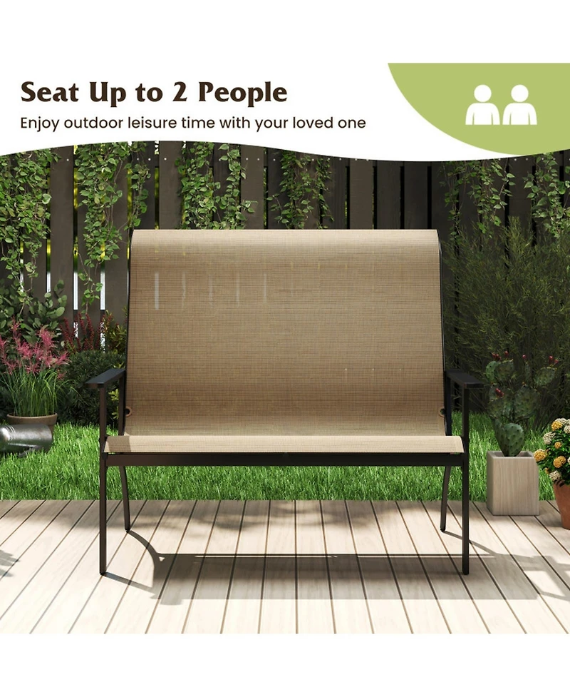 Sugift 2-Person Patio Bench with High Back and Armrests