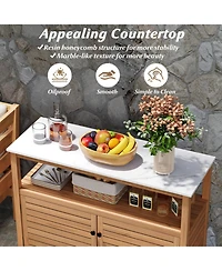 Gouun Acacia Wood Patio Buffet Cabinet with Open Shelf and Resin Countertop