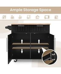 Gouun Rolling Kitchen Island Cart with Rubber Wood Top, Drawers, and Cabinet