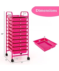 Gouun 10-Drawer Narrow Rolling Organizer Cart with Universal Casters