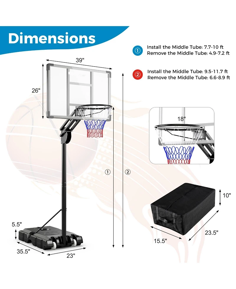 Kuyotq 4.9-10 Feet Adjustable Basketball Hoop with Shatterproof Backboard