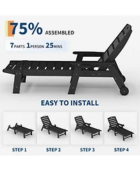 Homfan 5-Position Adjustable Hdpe Folding Chaise Lounge Set Outdoor Recliners with Cup Holder, Wheels, Resin, for Poolside, Garden 2 Pack