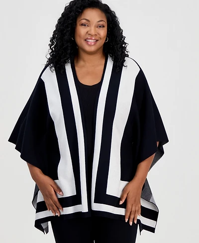 Jm Collection Plus Short-Sleeve Colorblock Open-Front Cardigan, Macy's Exclusive