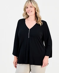 Jm Collection Plus Bell-Sleeve Zip-Neck Top, Macy's Exclusive
