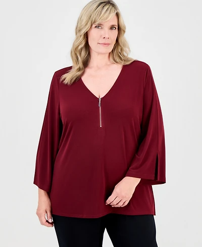 Jm Collection Plus Bell-Sleeve Zip-Neck Top, Macy's Exclusive
