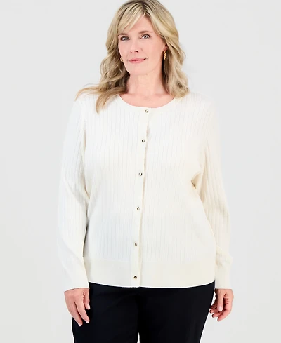 Jm Collection Plus Ribbed Scoop-Neck Cardigan, Macy's Exclusive
