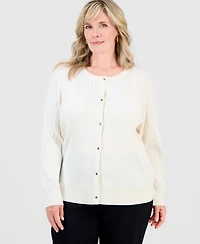 Jm Collection Plus Ribbed Scoop-Neck Cardigan, Macy's Exclusive